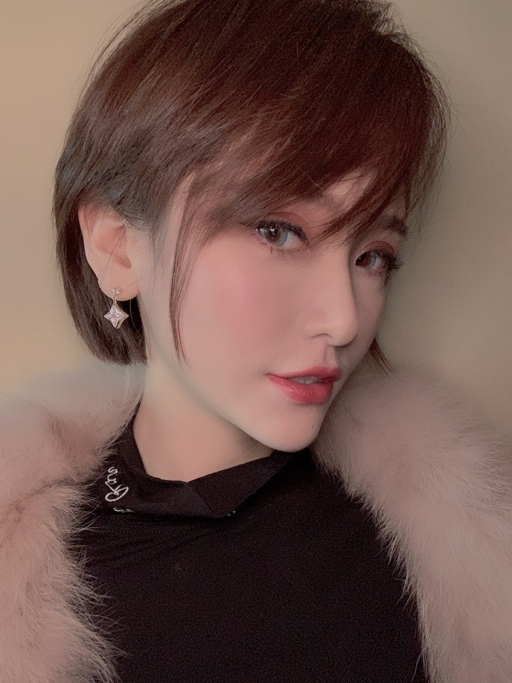 [Demi jewelry]DOUBLE STAR PINK GOLD MOP DROP EARRINGS