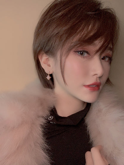 [Mystic]DOUBLE STAR PINK GOLD MOP DROP EARRINGS