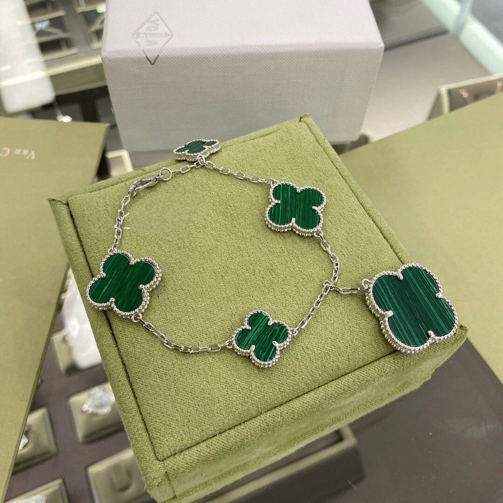 [Demi jewelry]CLOVER 5 MOTIFS SIVLER MALACHITE BRACELET