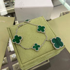 [Demi jewelry]CLOVER 5 MOTIFS SIVLER MALACHITE BRACELET