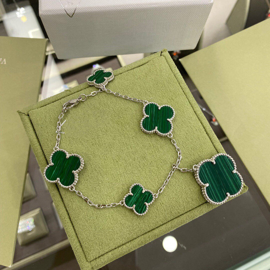 [Demi jewelry]CLOVER 5 MOTIFS SIVLER MALACHITE BRACELET