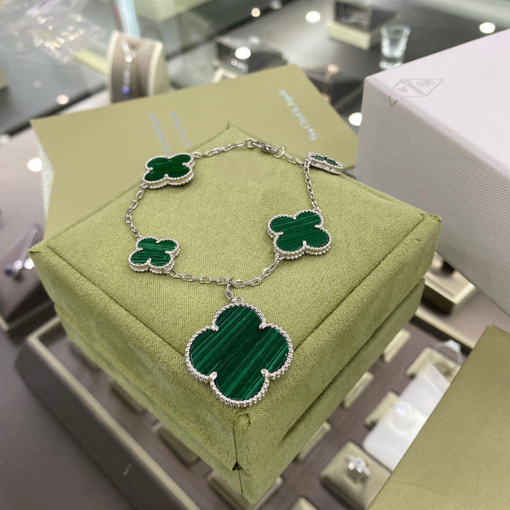 [Demi jewelry]CLOVER 5 MOTIFS SIVLER MALACHITE BRACELET