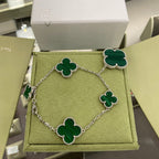 [Demi jewelry]CLOVER 5 MOTIFS SIVLER MALACHITE BRACELET