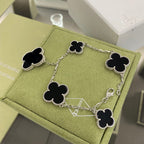 [Demi jewelry]CLOVER 5 MOTIFS SIVLER ONYX BRACELET