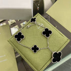 [Demi jewelry]CLOVER 5 MOTIFS SIVLER ONYX BRACELET