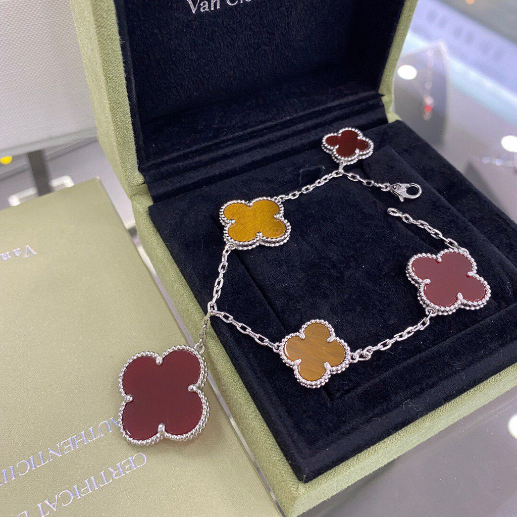 [Demi jewelry]CLOVER 5 MOTIFS SIVLER CARNELIAN TIGER EYE BRACELET