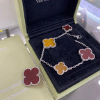 [Demi jewelry]CLOVER 5 MOTIFS SIVLER CARNELIAN TIGER EYE BRACELET