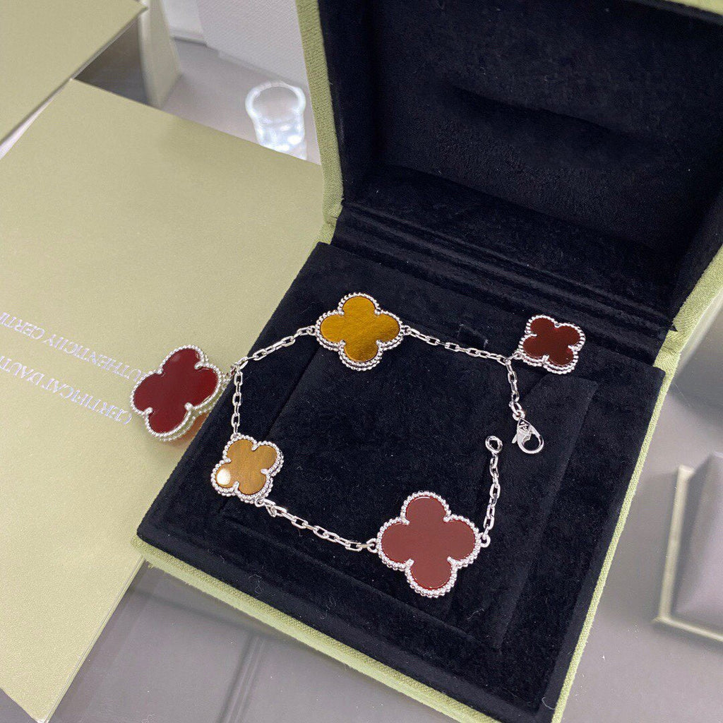 [Demi jewelry]CLOVER 5 MOTIFS SIVLER CARNELIAN TIGER EYE BRACELET