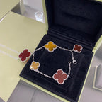 [Demi jewelry]CLOVER 5 MOTIFS SIVLER CARNELIAN TIGER EYE BRACELET