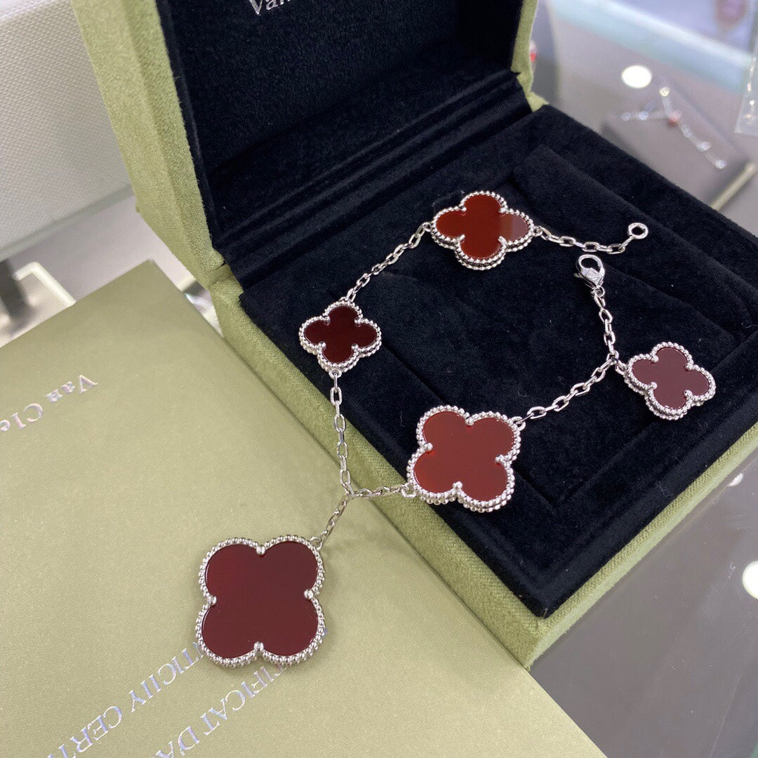 [Demi jewelry]CLOVER 5 MOTIFS SIVLER CARNELIAN BRACELET