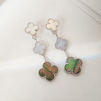 [Demi jewelry]CLOVER 3 MOTIFS CHALCEDONY DARK MOP SILVER EARRINGS