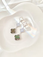 [Demi jewelry]CLOVER 3 MOTIFS CHALCEDONY DARK MOP SILVER EARRINGS