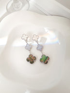 [Demi jewelry]CLOVER 3 MOTIFS CHALCEDONY DARK MOP SILVER EARRINGS