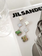 [Demi jewelry]CLOVER 3 MOTIFS CHALCEDONY DARK MOP SILVER EARRINGS