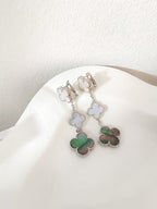 [Demi jewelry]CLOVER 3 MOTIFS CHALCEDONY DARK MOP SILVER EARRINGS