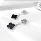 [Demi jewelry]CLOVER 2 MOTIFS  DIAMOND ONYX EARRINGS SILVER
