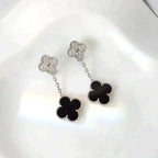 [Demi jewelry]CLOVER 2 MOTIFS  DIAMOND ONYX EARRINGS SILVER