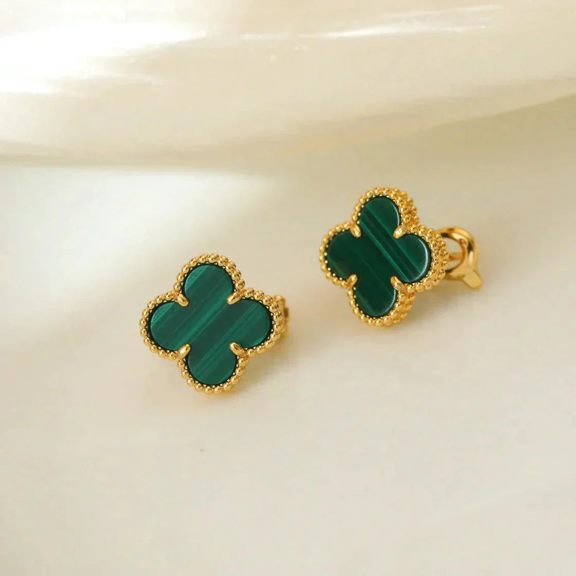 [Demi jewelry]CLOVER MEDIUM 1 MOTIFS MALACHITE  EARRINGS