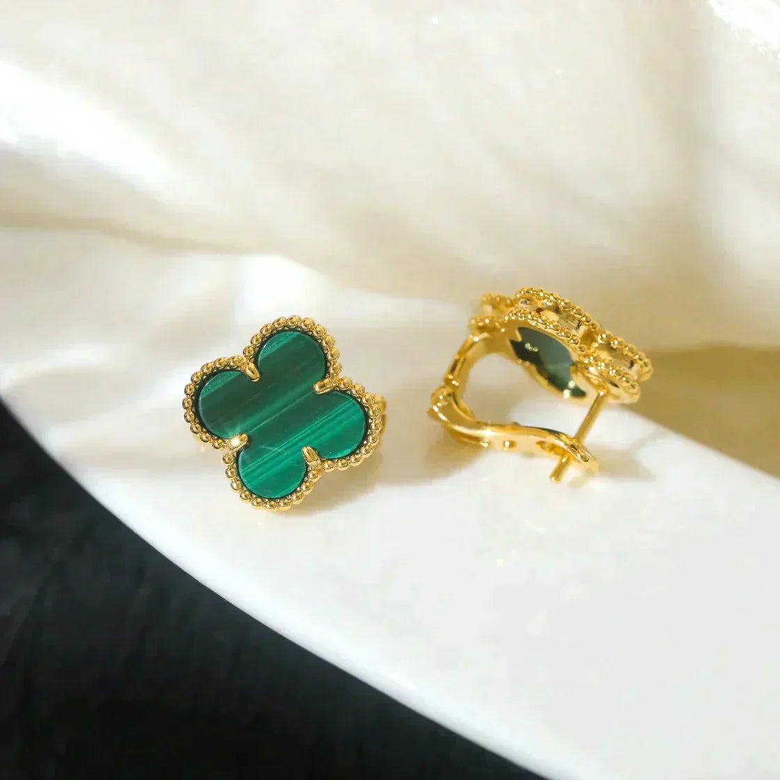 [Demi jewelry]CLOVER MEDIUM 1 MOTIFS MALACHITE  EARRINGS