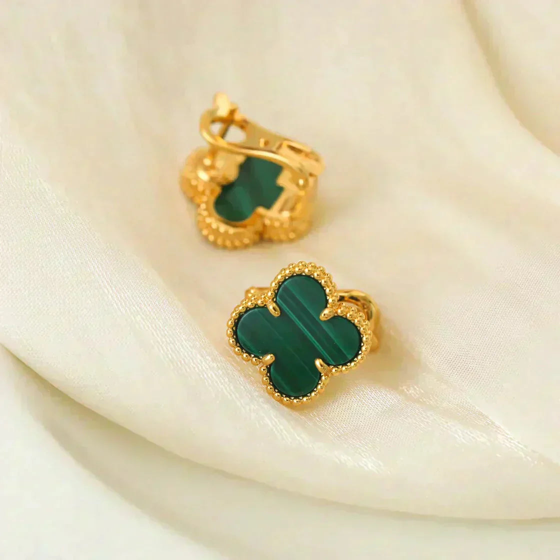 [Demi jewelry]CLOVER MEDIUM 1 MOTIFS MALACHITE  EARRINGS