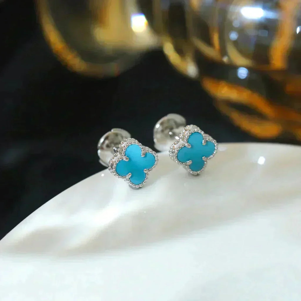 [Demi jewelry]CLOVER MINI 9.5MM ONYX STUD EARRINGS SILVER