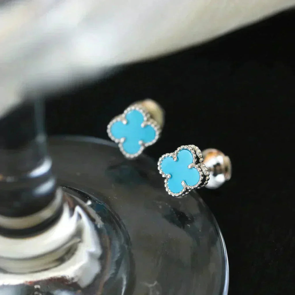 [Demi jewelry]CLOVER MINI 9.5MM ONYX STUD EARRINGS SILVER