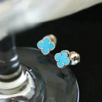 [Demi jewelry]CLOVER MINI 9.5MM ONYX STUD EARRINGS SILVER