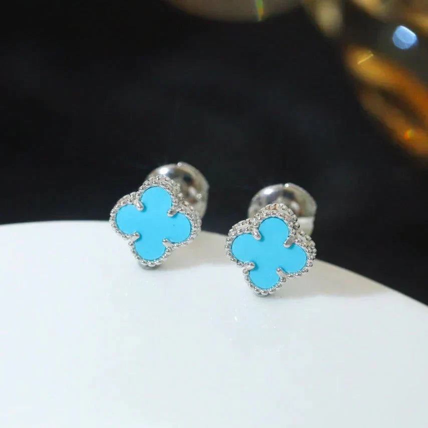 [Demi jewelry]CLOVER MINI 9.5MM ONYX STUD EARRINGS SILVER