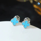 [Demi jewelry]CLOVER MINI 9.5MM ONYX STUD EARRINGS SILVER