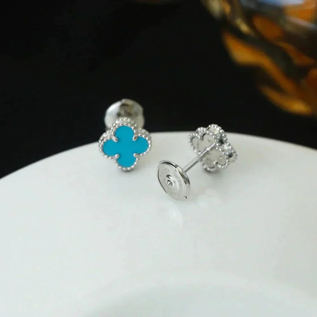 [Demi jewelry]CLOVER MINI 9.5MM ONYX STUD EARRINGS SILVER