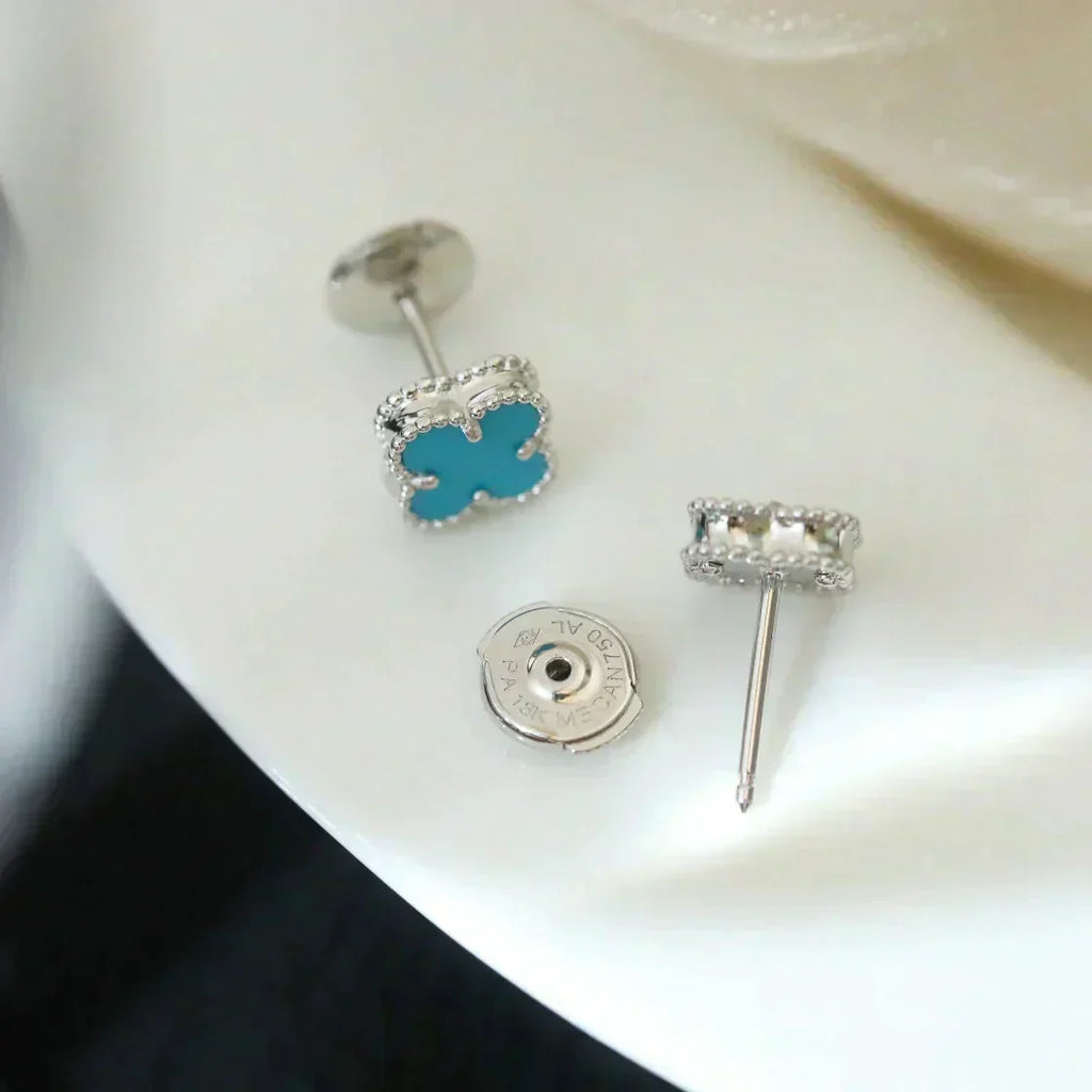 [Demi jewelry]CLOVER MINI 9.5MM ONYX STUD EARRINGS SILVER