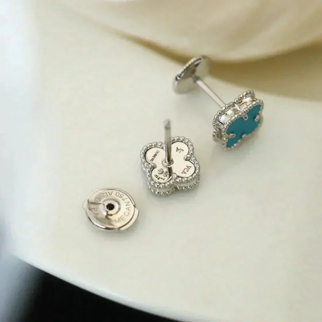 [Demi jewelry]CLOVER MINI 9.5MM ONYX STUD EARRINGS SILVER