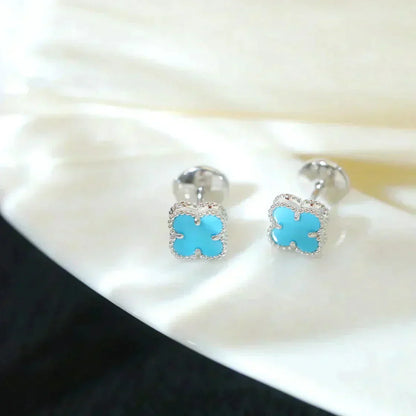 [Mystic]CLOVER MINI 9.5MM ONYX STUD EARRINGS SILVER