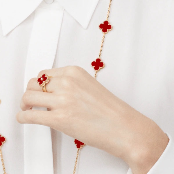 [Demi jewelry]CLOVER CARNELIAN RING ROSE GOLD DIAMOND