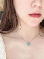 [Demi jewelry]CLOVER 1 DIAMOND LIGHT BLUE SILVER NECKLACE