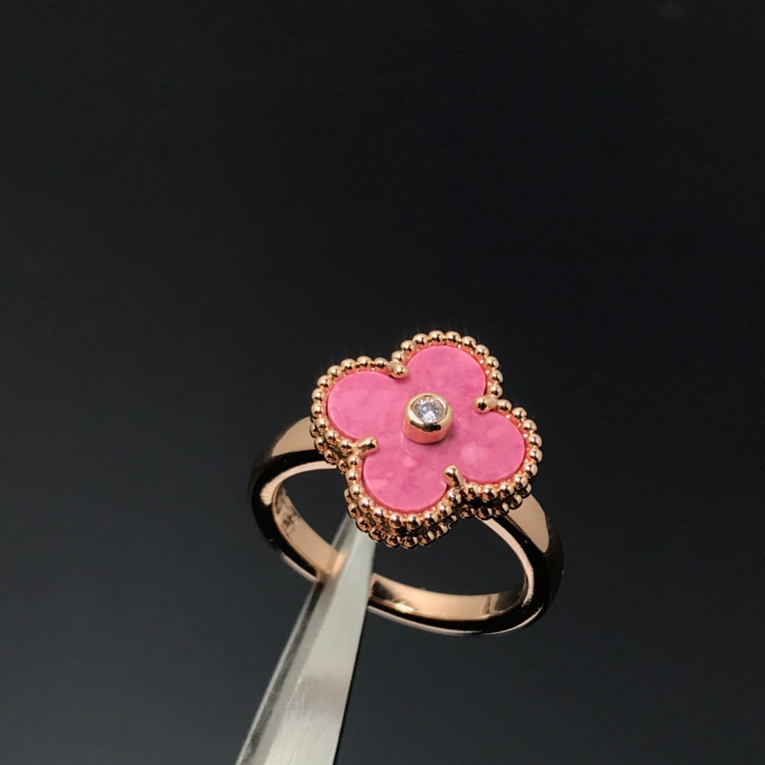 [Demi jewelry]CLOVER RHODONITE ROSE GOLD RING