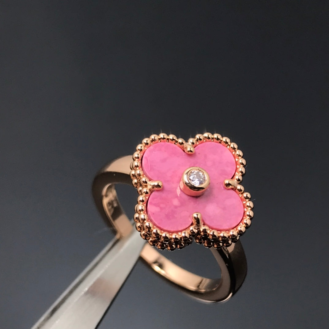 [Demi jewelry]CLOVER RHODONITE ROSE GOLD RING
