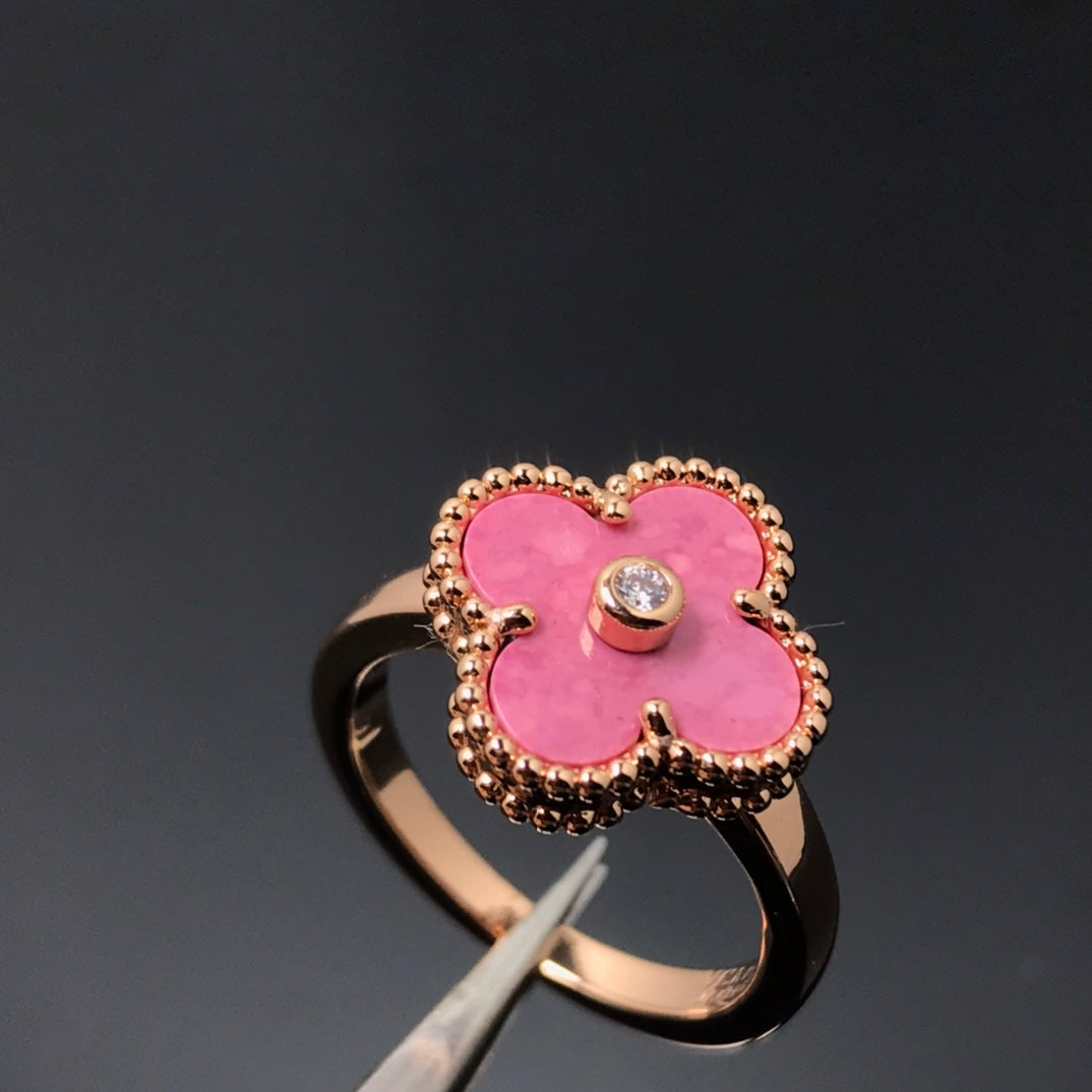[Demi jewelry]CLOVER RHODONITE ROSE GOLD RING