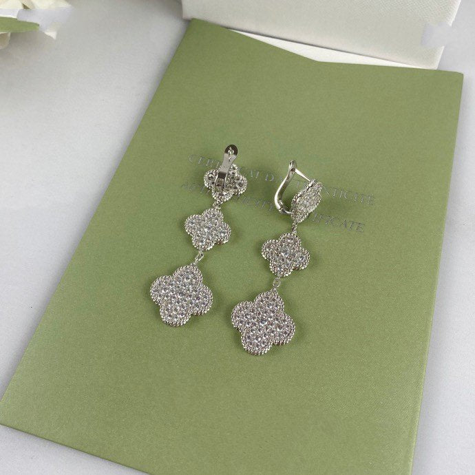 [Demi jewelry]CLOVER 3 MOTIF DIAMOND SILVER DROP EARRINGS