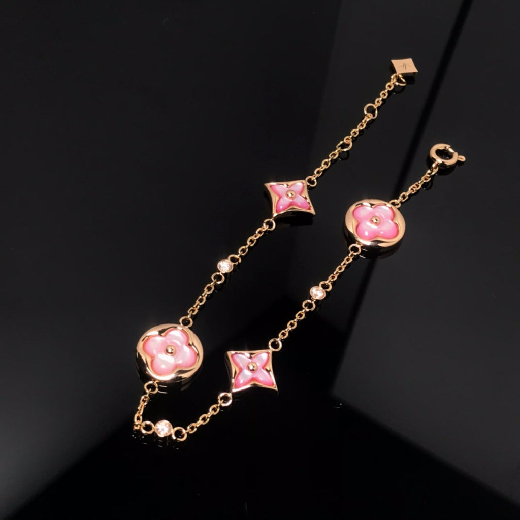 [Demi jewelry]STAR AND SUN 4 MOTIF PINK MOP PINK GOLD BRACELET