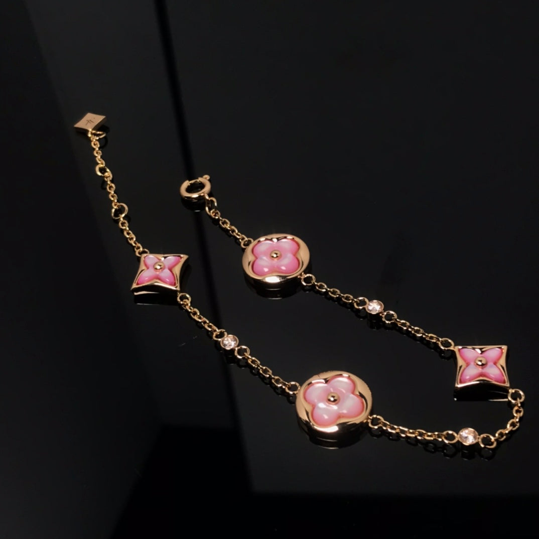 [Demi jewelry]STAR AND SUN 4 MOTIF PINK MOP PINK GOLD BRACELET