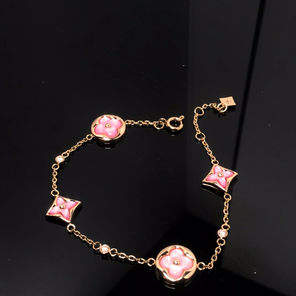 [Demi jewelry]STAR AND SUN 4 MOTIF PINK MOP PINK GOLD BRACELET