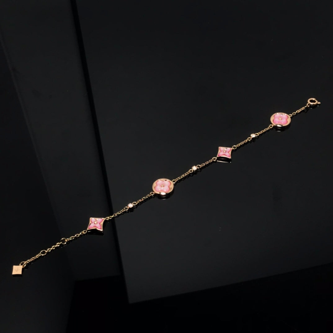 [Demi jewelry]STAR AND SUN 4 MOTIF PINK MOP PINK GOLD BRACELET
