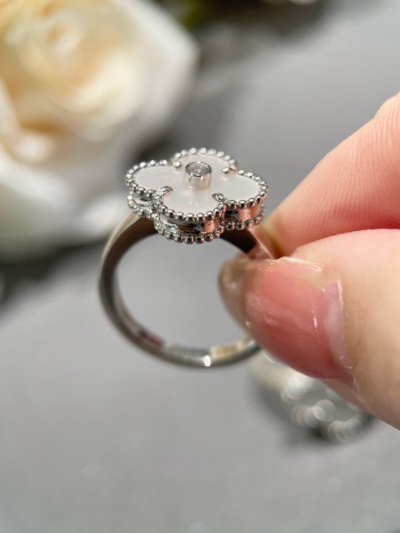 [Demi jewelry]CLOVER SILVER MOP DIAMOND RING
