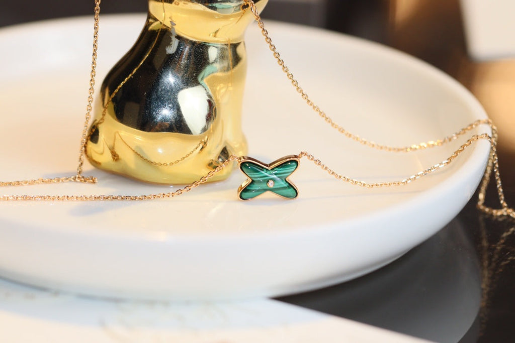 [Demi jewelry]JEUX MALACHITE 1 DIAMOND PINK GOLD NECKLACE