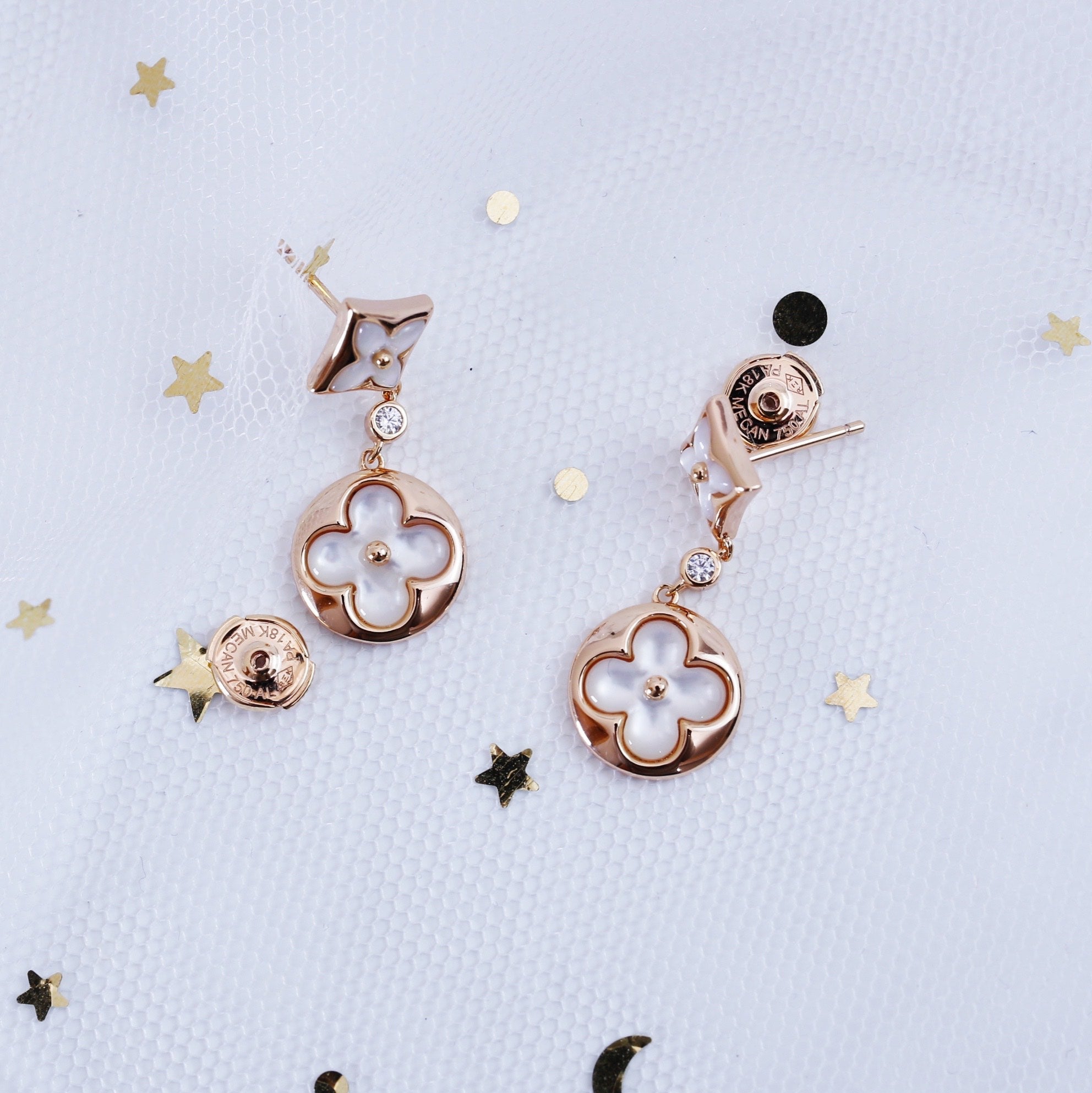 [Demi jewelry]STAR AND SUN PINK GOLD MOP DROP EARRINGS