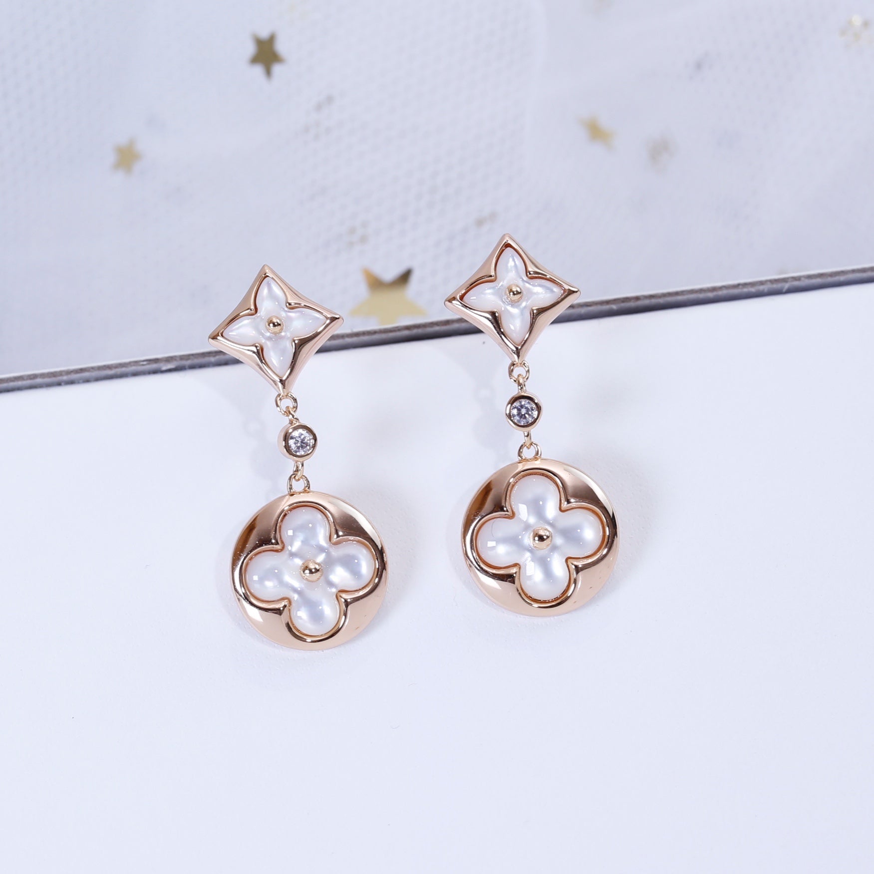 [Demi jewelry]STAR AND SUN PINK GOLD MOP DROP EARRINGS