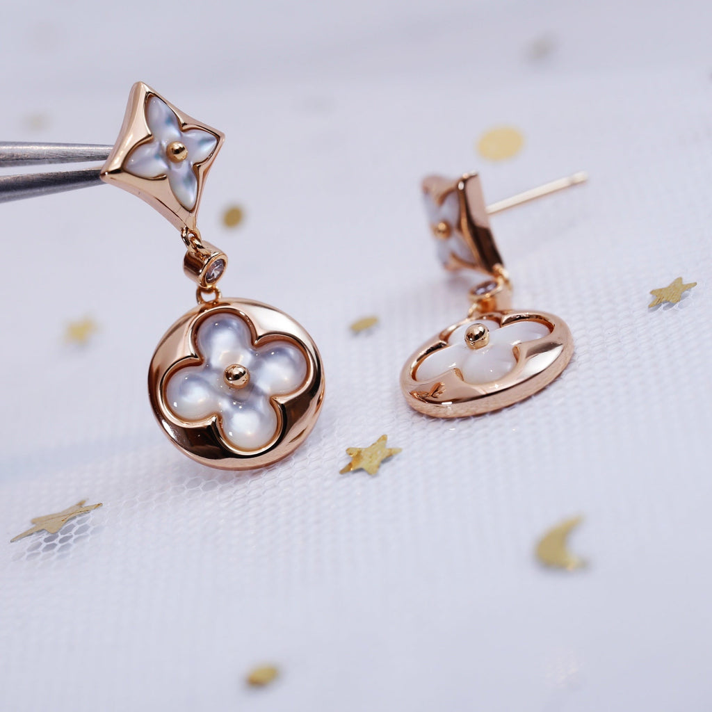 [Demi jewelry]STAR AND SUN PINK GOLD MOP DROP EARRINGS