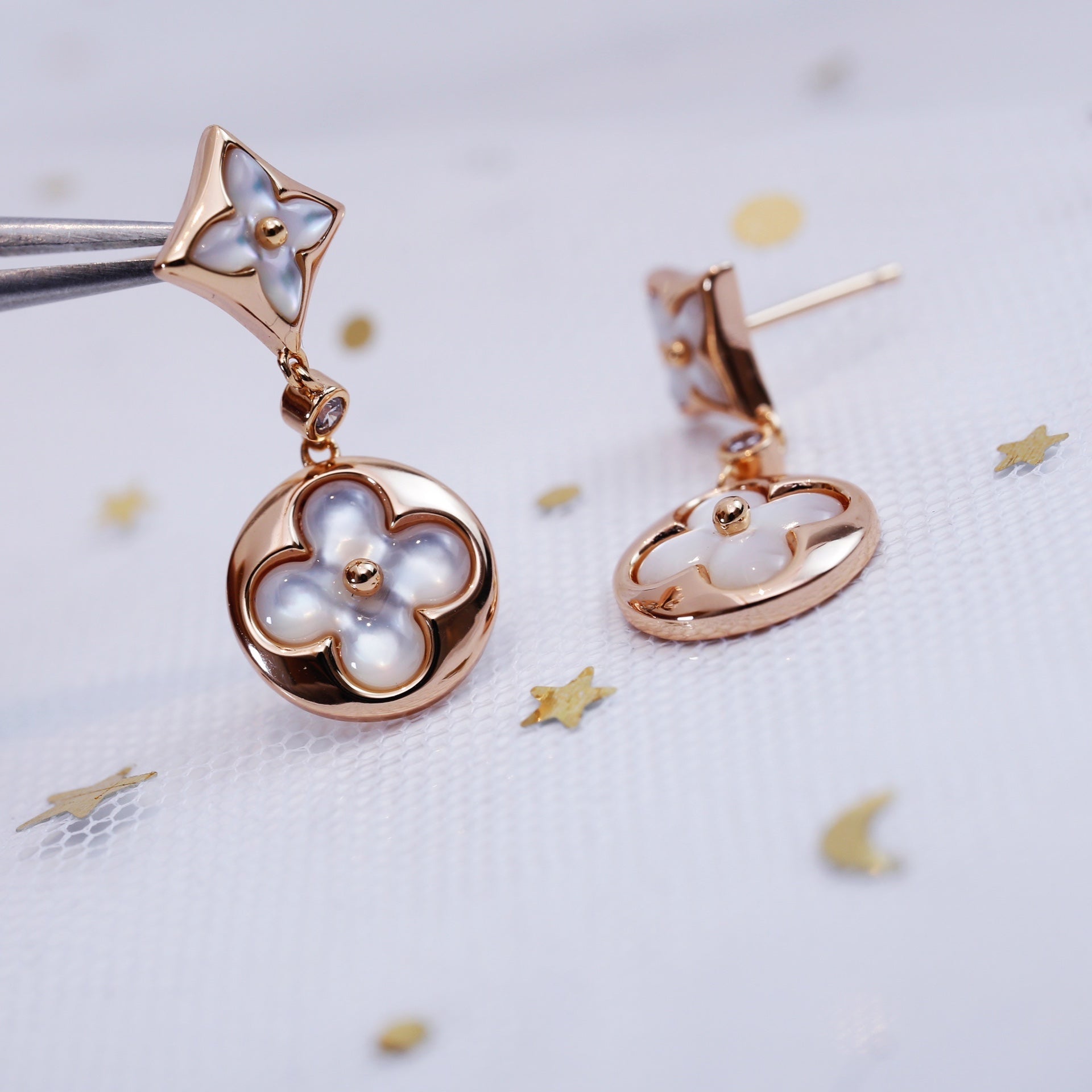[Demi jewelry]STAR AND SUN PINK GOLD MOP DROP EARRINGS