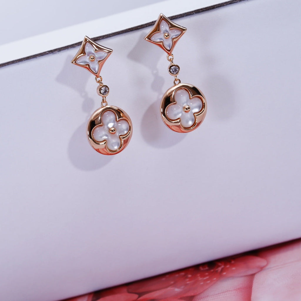 [Demi jewelry]STAR AND SUN PINK GOLD MOP DROP EARRINGS